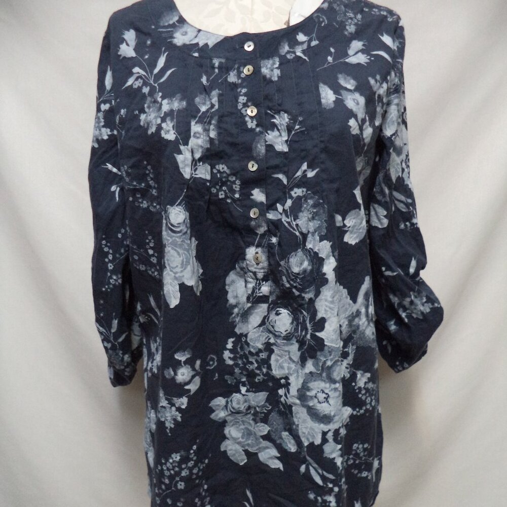 Soft Surroundings blue floral tunic top blouse Cotton Size Sz Large Lg L